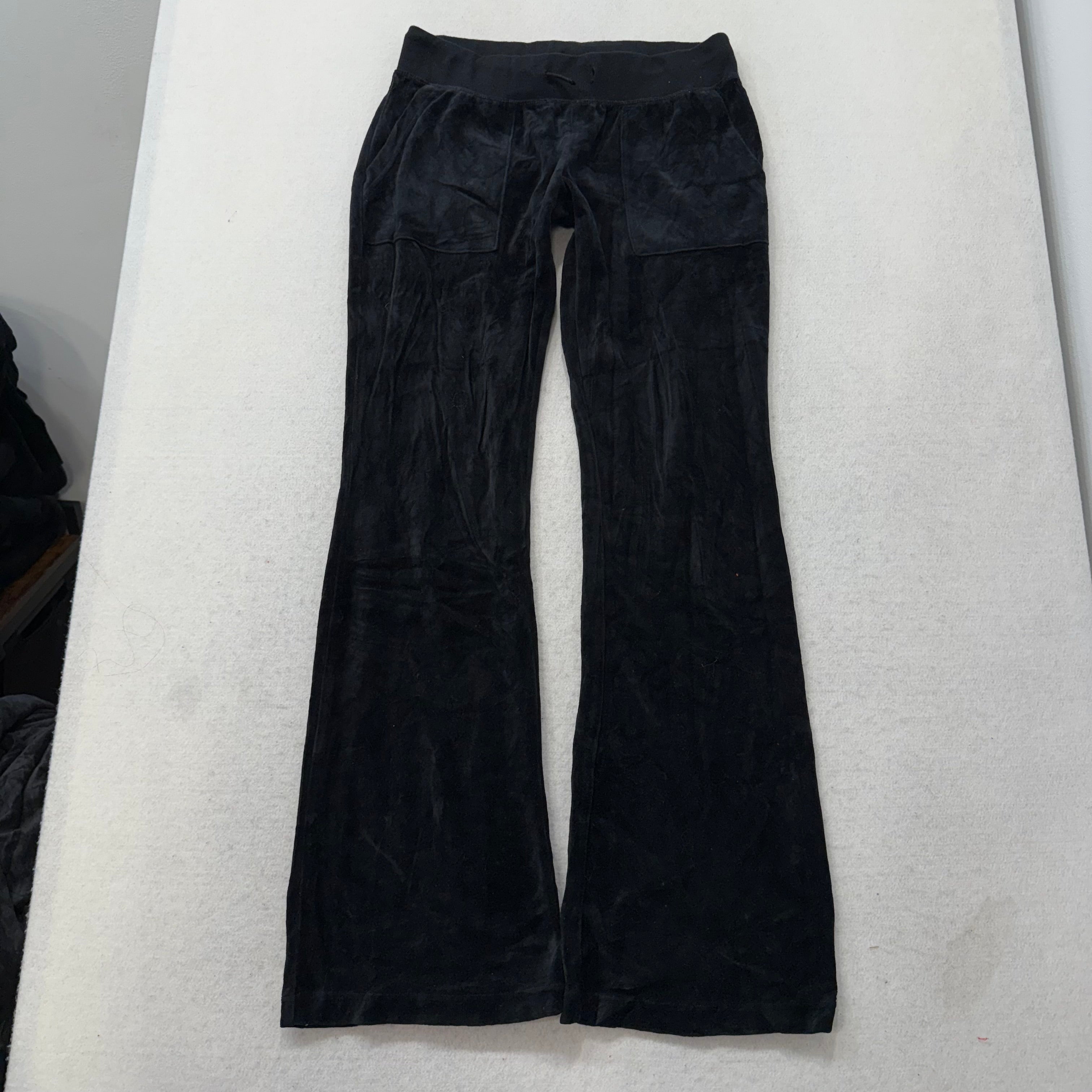 Juicy Couture Black Velour Tracksuit Set Zip Up Hoodie & Flared Pants Y2K Size M-Coordom