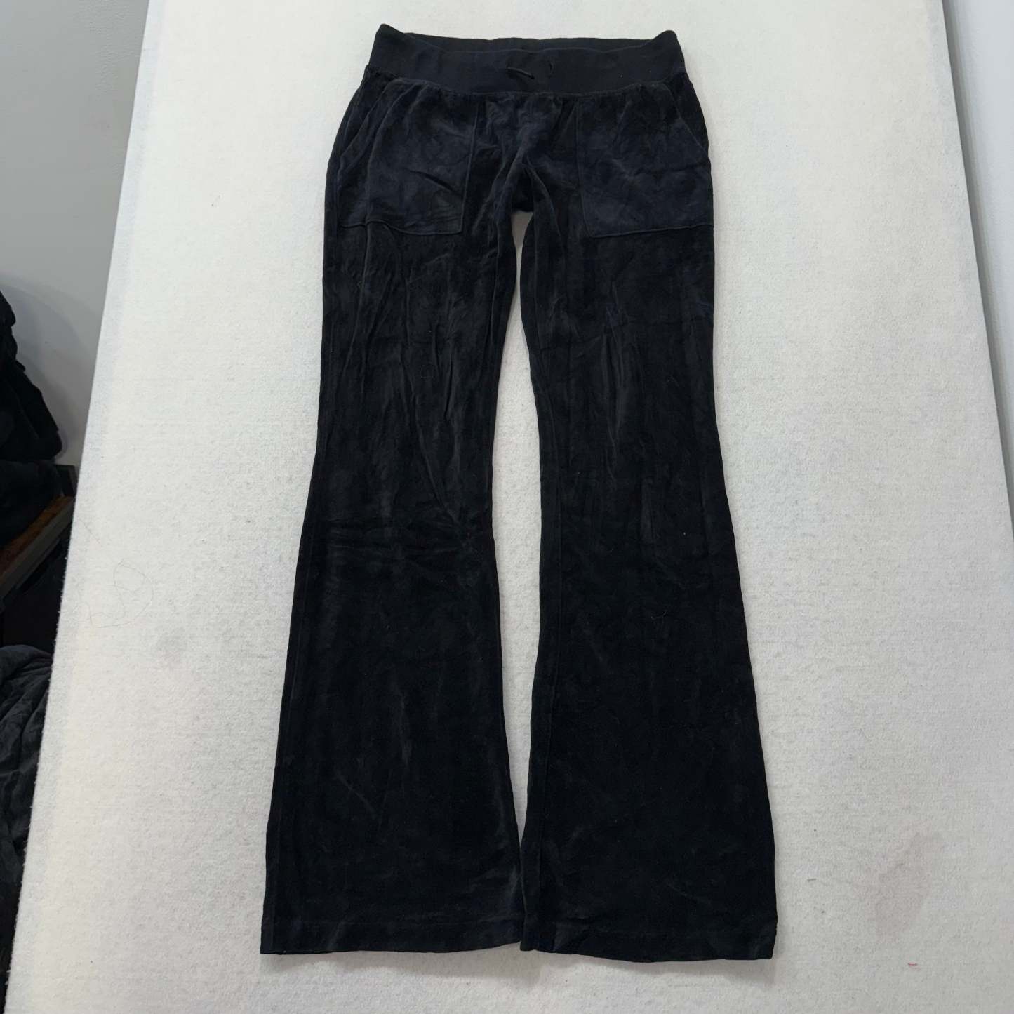 Juicy Couture Black Velour Tracksuit Set Zip Up Hoodie & Flared Pants Y2K Size M-Coordom
