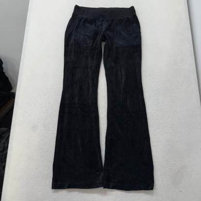 Juicy Couture Black Velour Tracksuit Set Zip Up Hoodie & Flared Pants Y2K Size M-Coordom