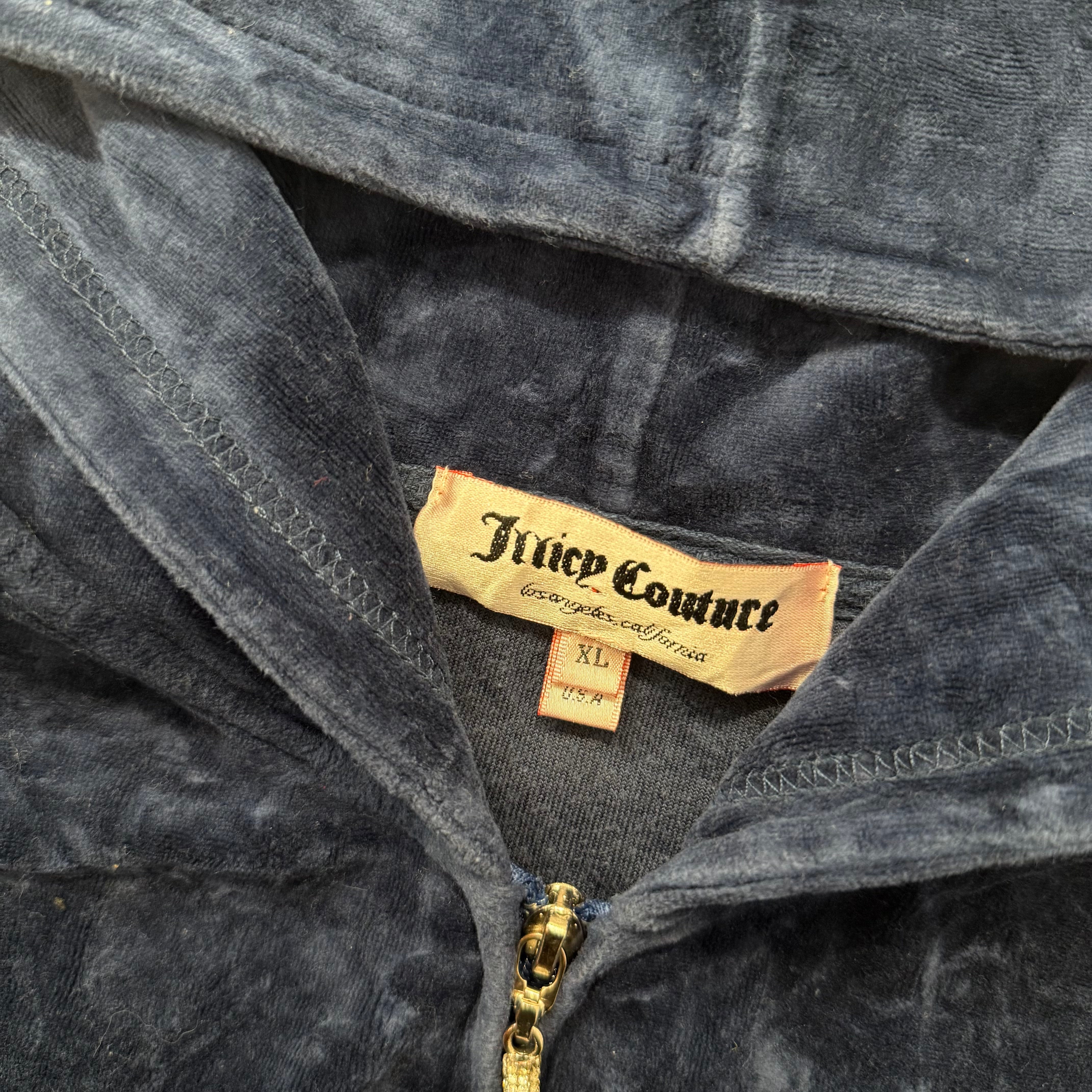 Juicy Couture “Juicy Coconut” Navy Velour Tracksuit Set Hoodie & Pants Size XL-Coordom