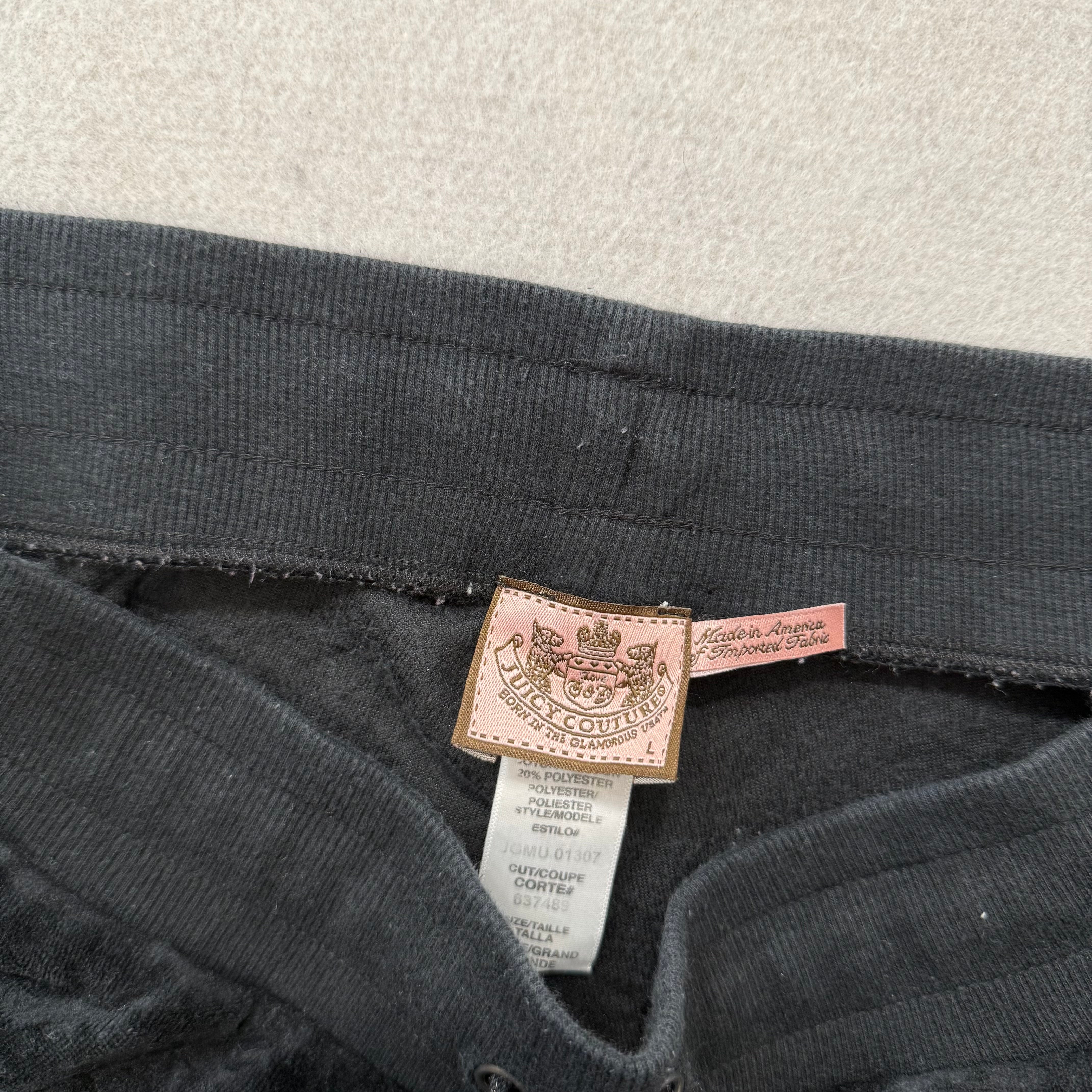Juicy Couture Black Velour Tracksuit Set Zip Up Hoodie & Flared Pants Y2K Size L-Coordom