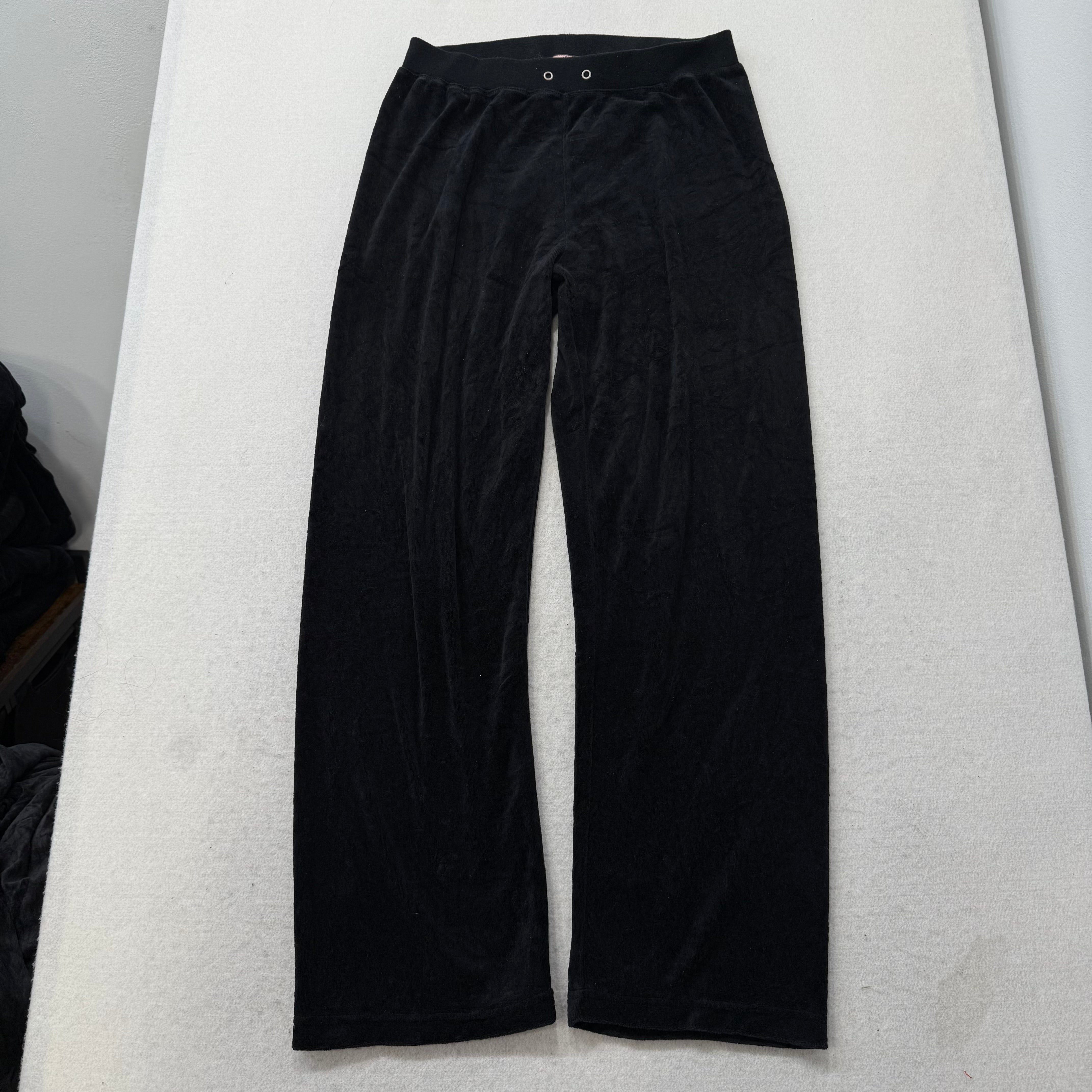 Juicy Couture Black Velour Tracksuit Set Zip Up Hoodie & Flare Pant Logo Size M-Coordom