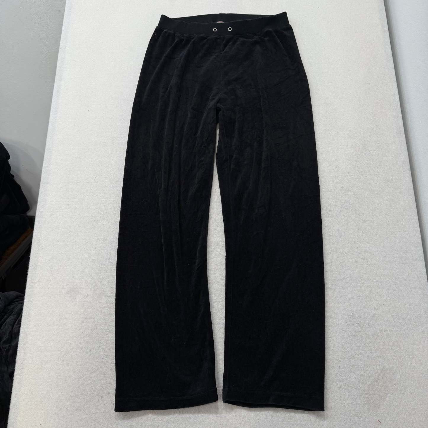 Juicy Couture Black Velour Tracksuit Set Zip Up Hoodie & Flare Pant Logo Size M-Coordom