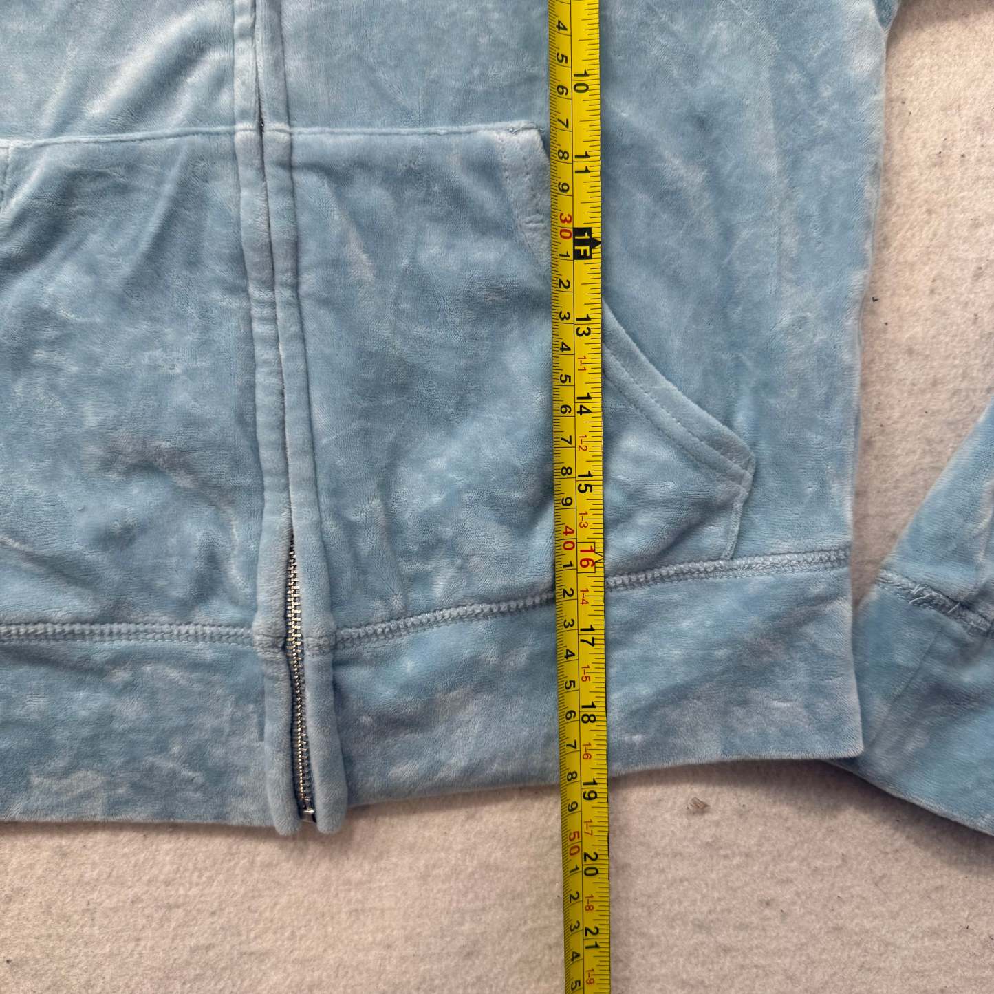 Juicy Couture Women's Light Blue Velour Zip-Up Cropped Hoodie Rhinestones Size S-Coordom