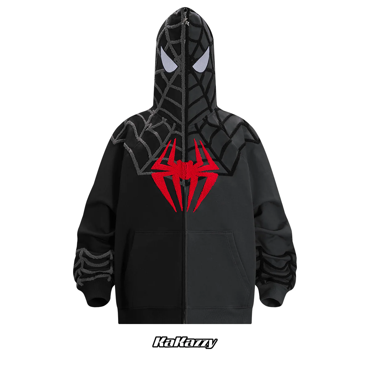 Street style Y2K pattern Full Zip Hoodie Black And DarkGray（Eyes Can See）-Coordom