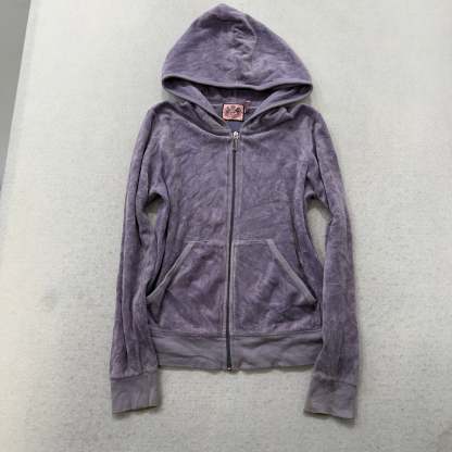 Juicy Couture All Hail Juicy Women's Lavender Velour Zip-Up Hoodie Y2k Size 12-Coordom