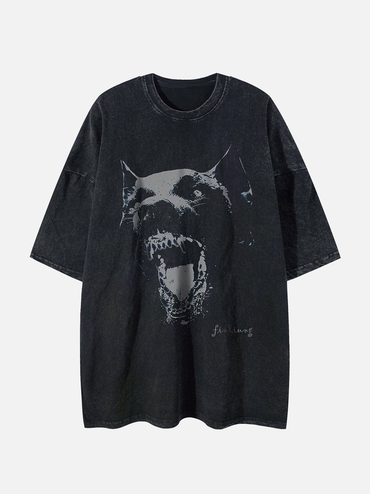 Snarling Dog Graphic Washed Tee-Coordom