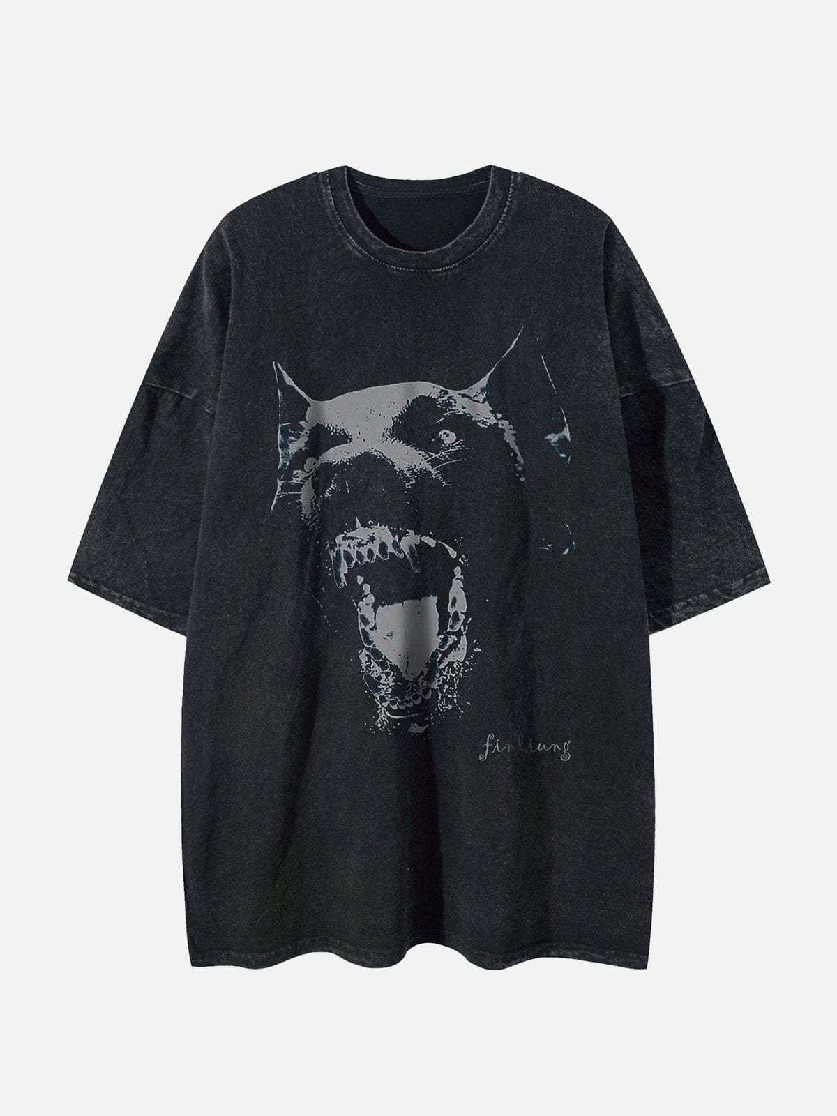 Snarling Dog Graphic Washed Tee-Coordom