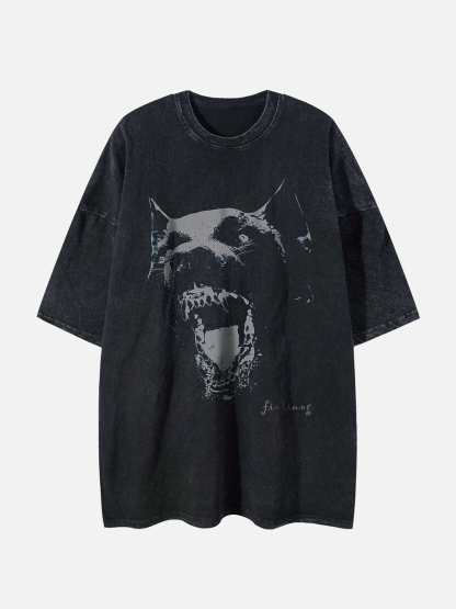 Snarling Dog Graphic Washed Tee-Coordom