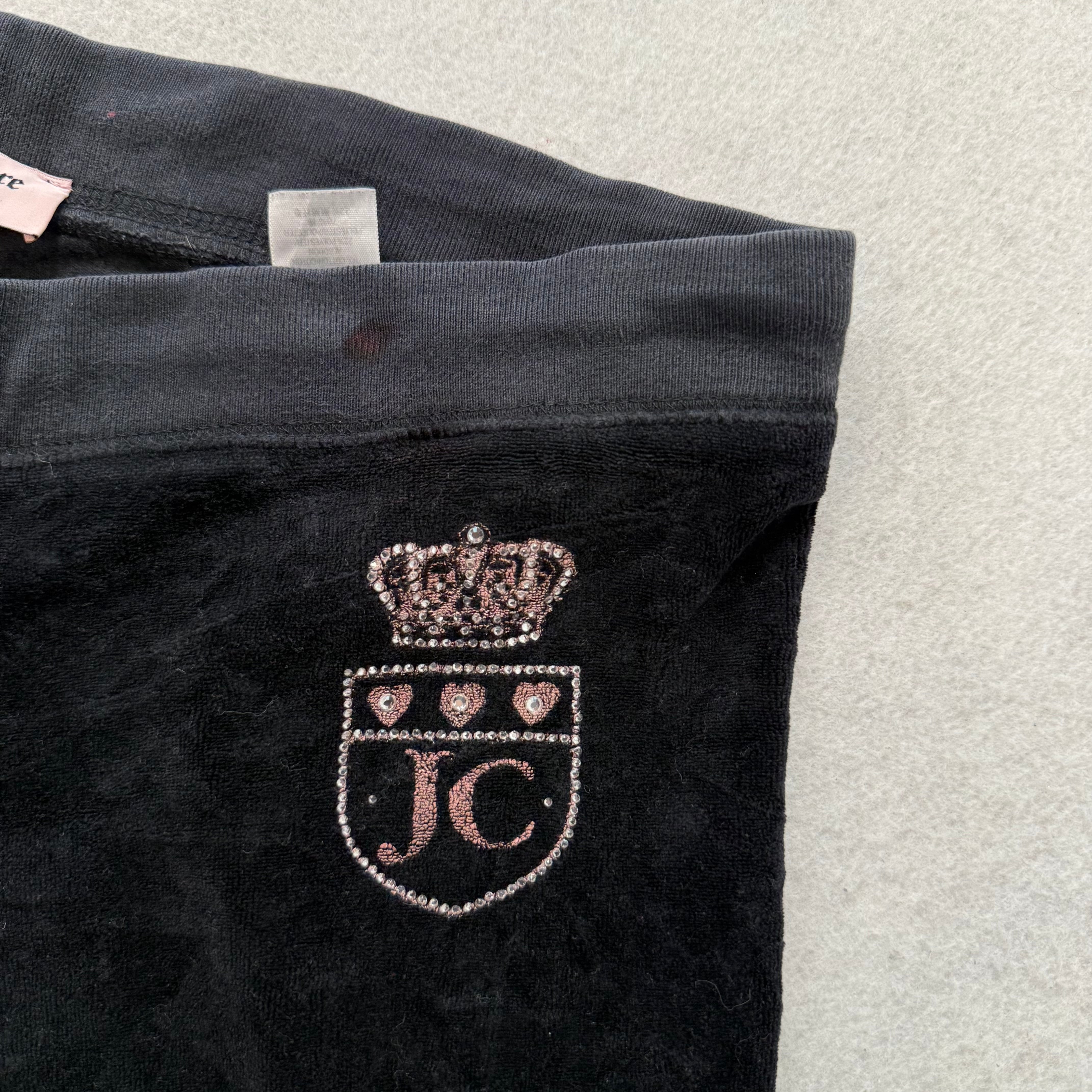 Juicy Couture Women's Black Velour Flared Leg Track Pant Rhinestone Logo Size S-Coordom
