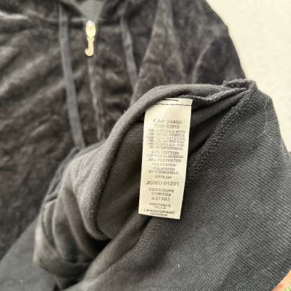 Juicy Couture Women Black Tracksuit Set Zip Up Hoodie & Flared Pant Logo Size L-Coordom