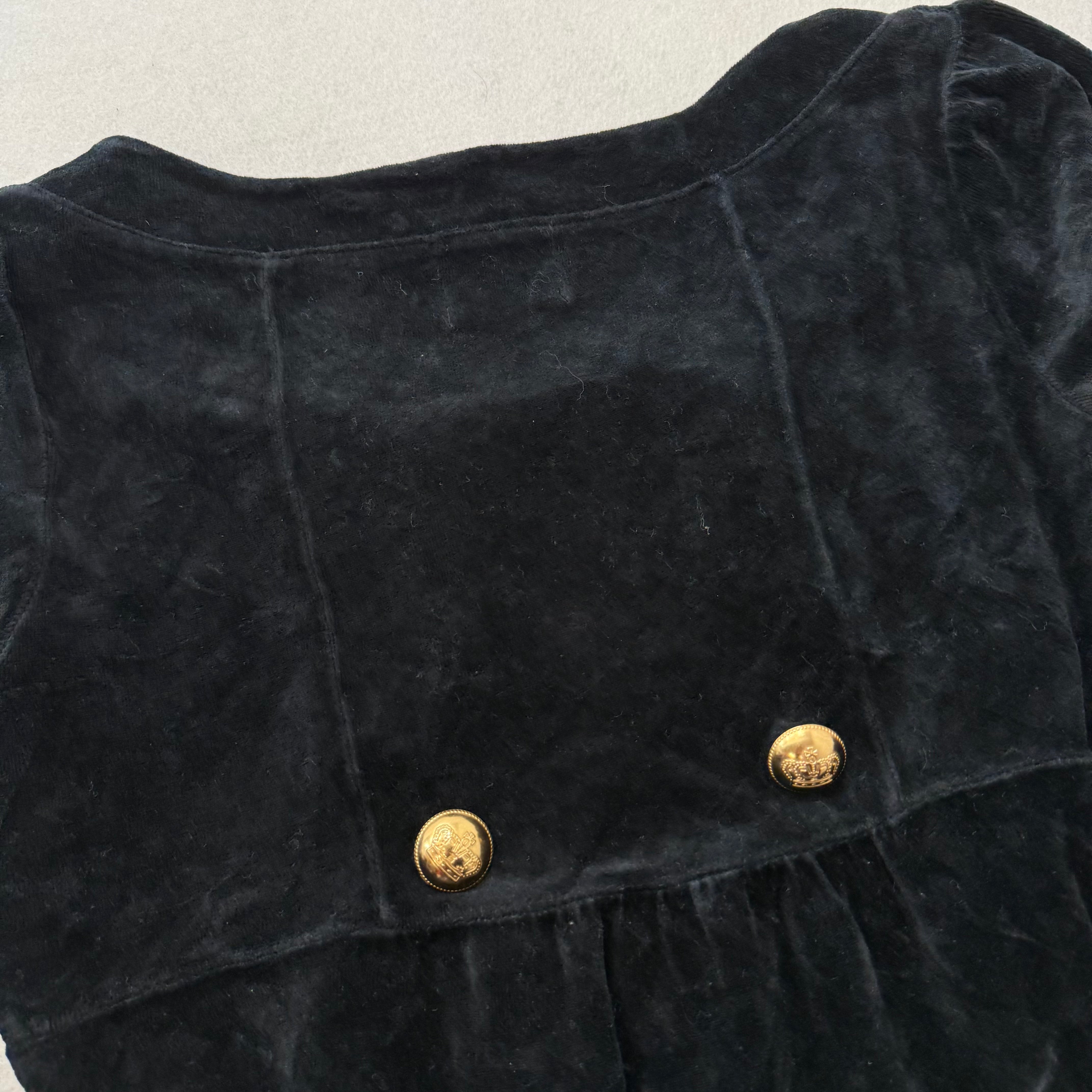 Juicy Couture Women's Black Velour Long Sleeve Dress Gold Crest Buttons Size P-Coordom