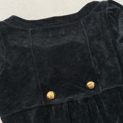 Juicy Couture Women's Black Velour Long Sleeve Dress Gold Crest Buttons Size P-Coordom