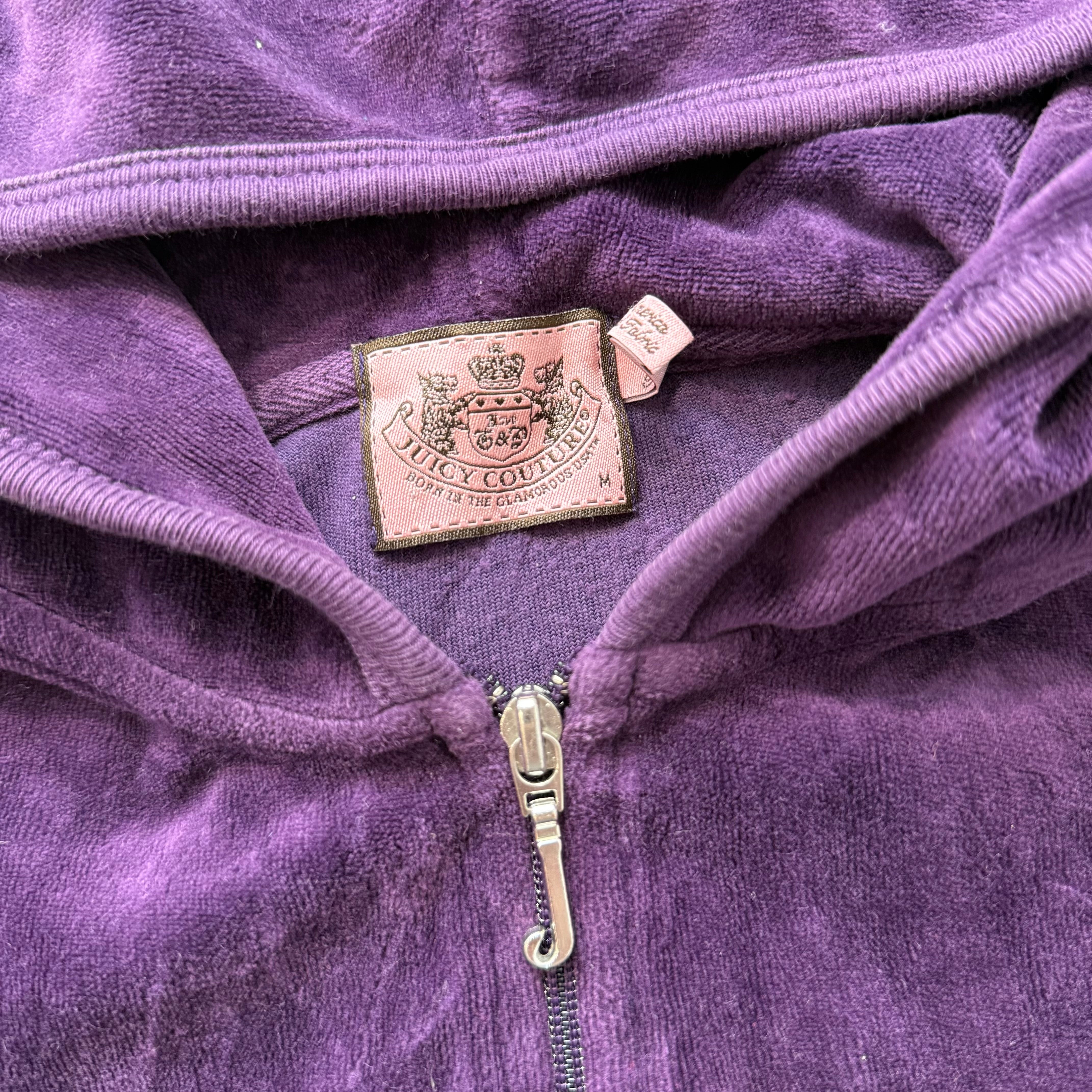Juicy Couture Scottie Dogs Women's Purple Velour Zip-Up Hoodie Rhinestone Size M-Coordom