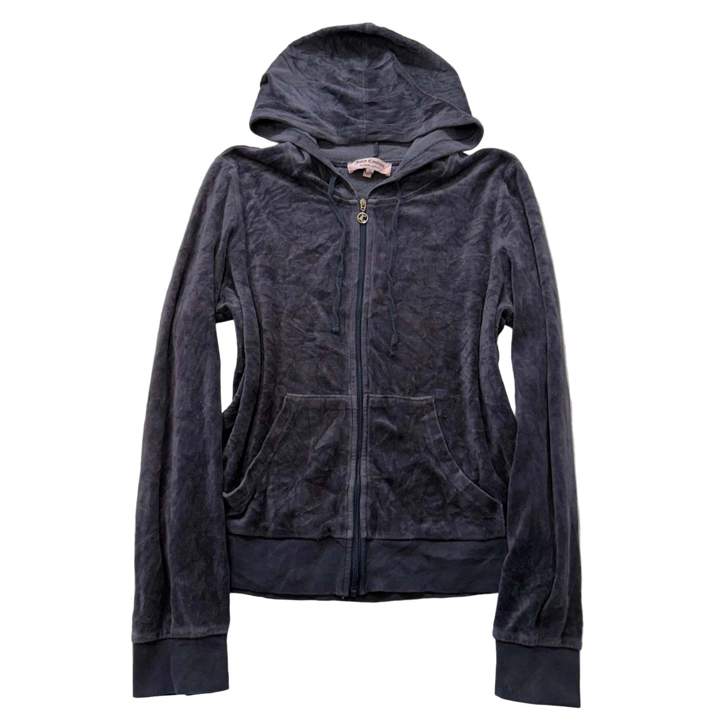 Juicy Couture Women's Deep Charcoal Velour Zip-Up Hoodie Loungwear Size M-Coordom