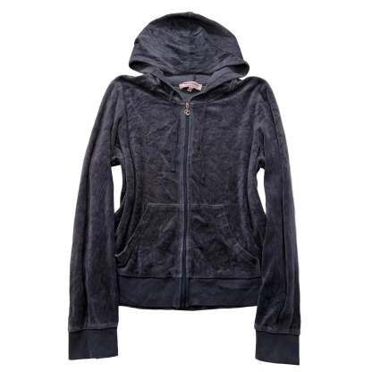 Juicy Couture Women's Deep Charcoal Velour Zip-Up Hoodie Loungwear Size M-Coordom