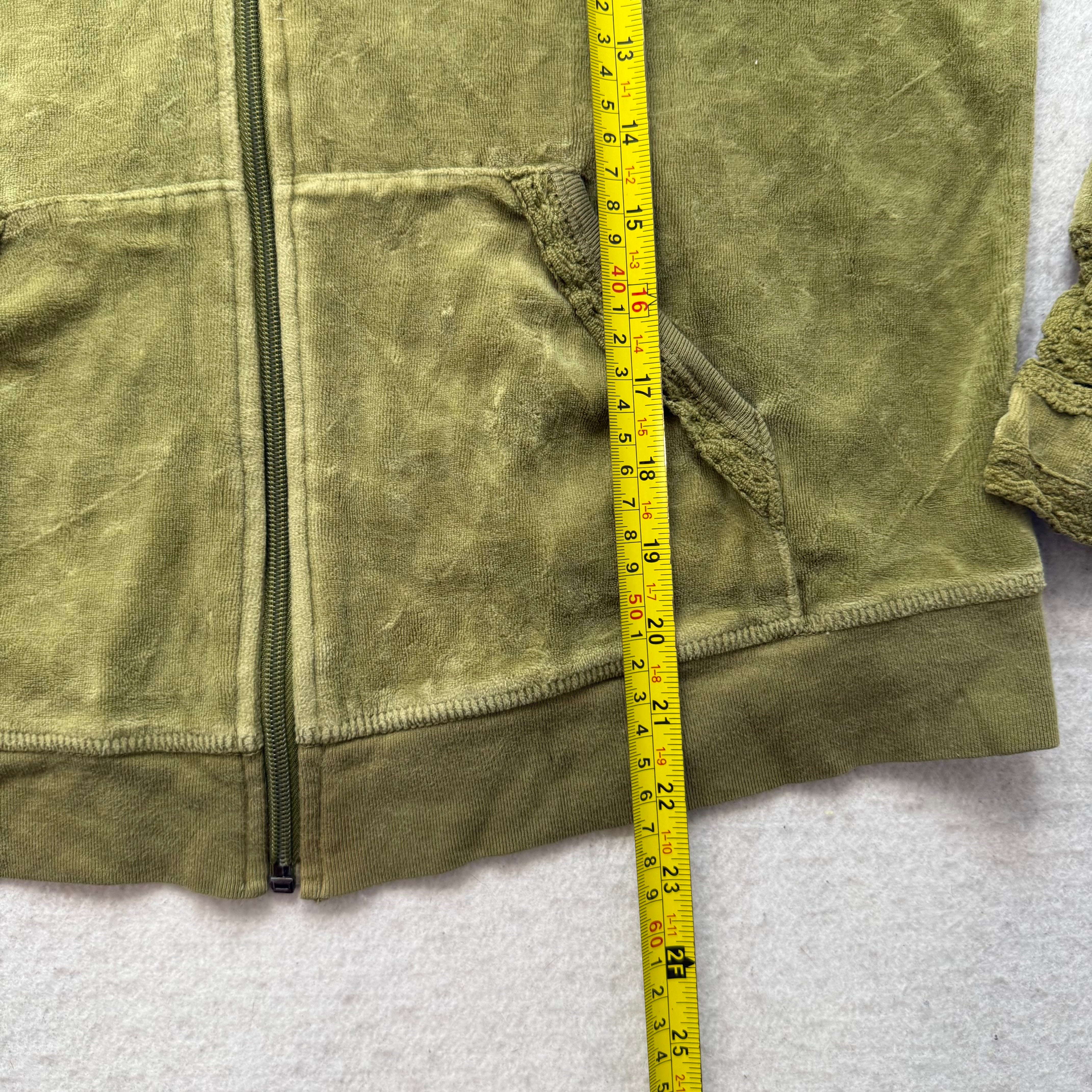 2003 Vintage Juicy Couture Women's Olive Green Velour Hoodie Lace Cuffs Size M-Coordom