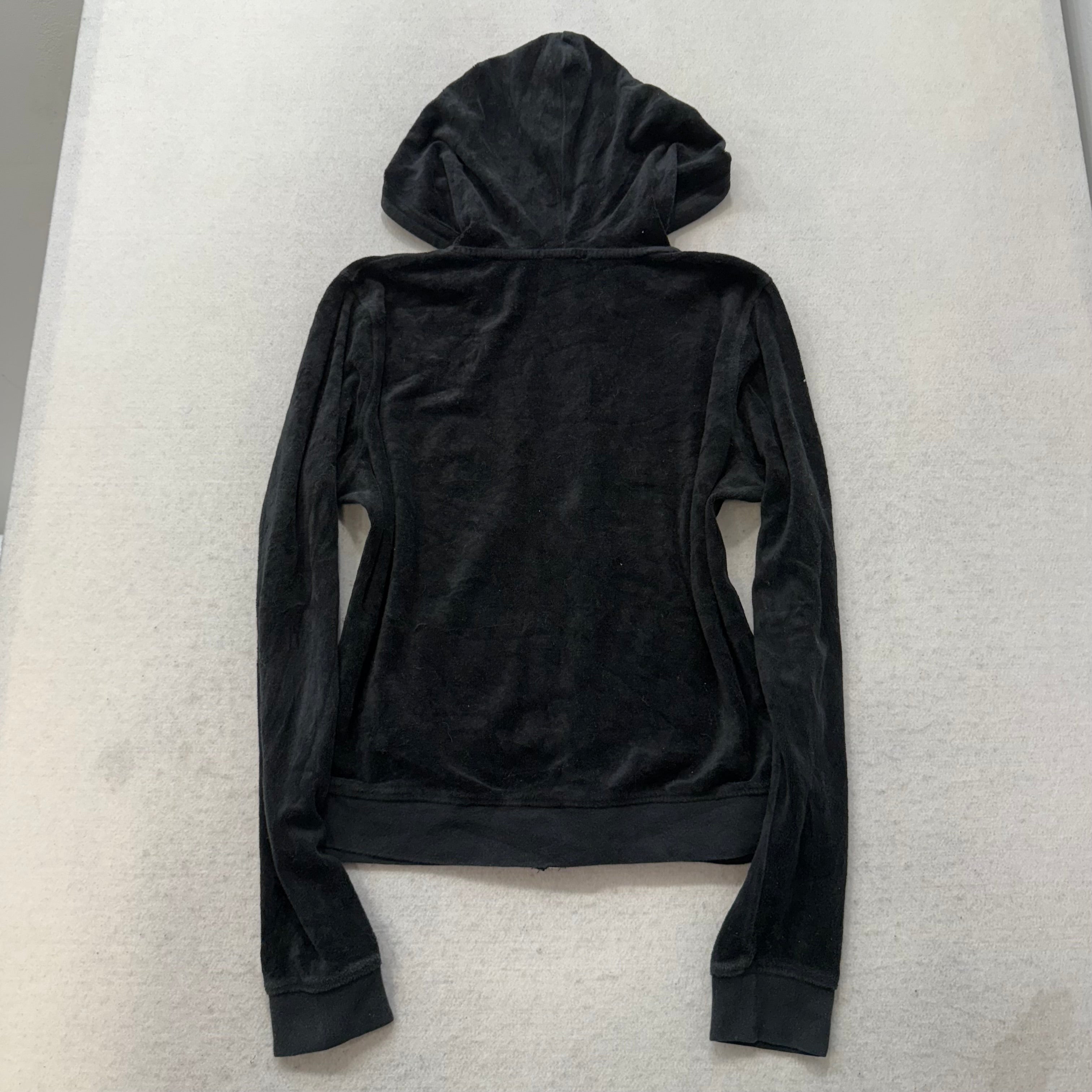Vintage Juicy Couture Women's Black Velour Zip-Up Hoodie Slash Pockets Size S-Coordom