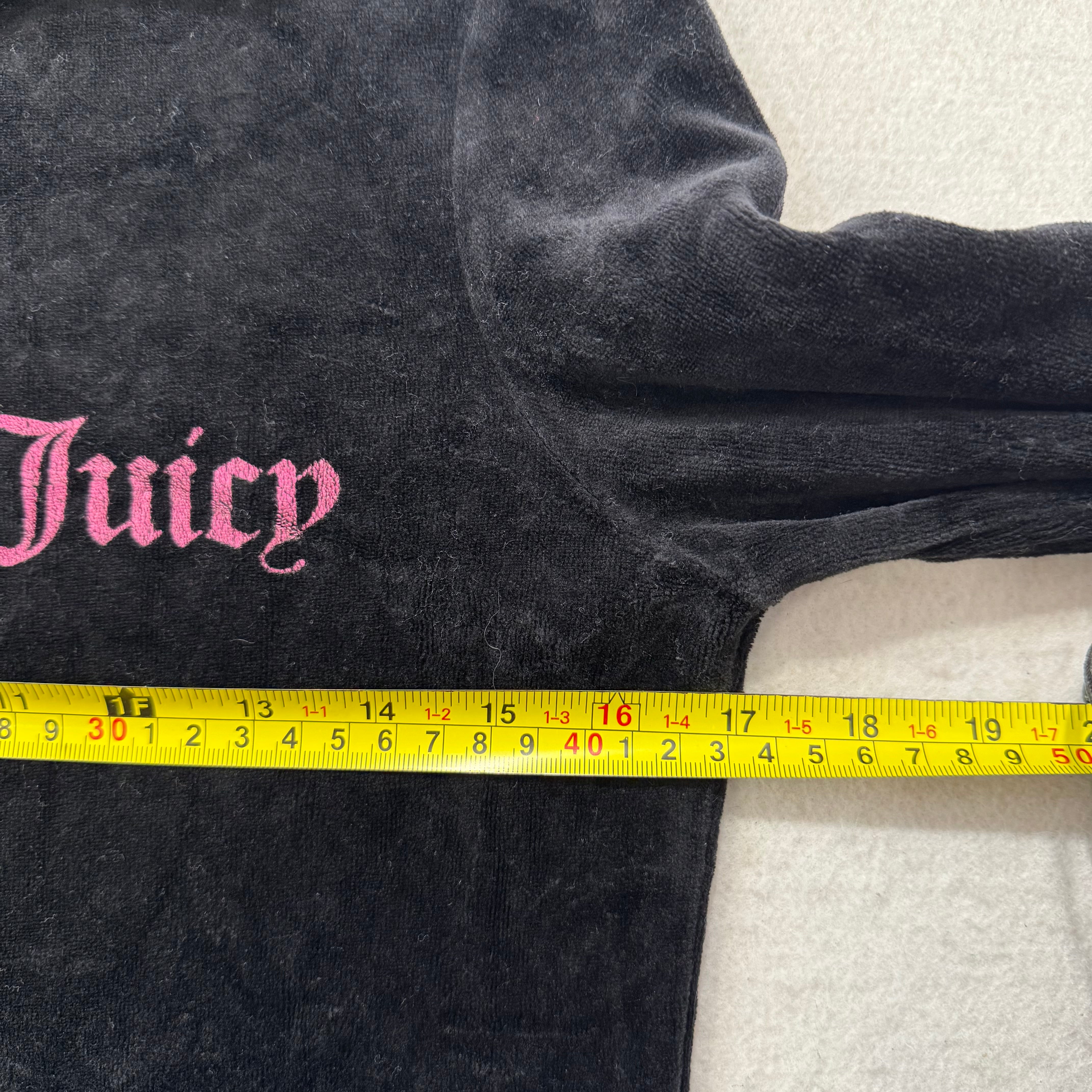 Juicy Couture Black Velour Tracksuit Set Zip Up Hoodie & Flare Pant Logo Size M-Coordom