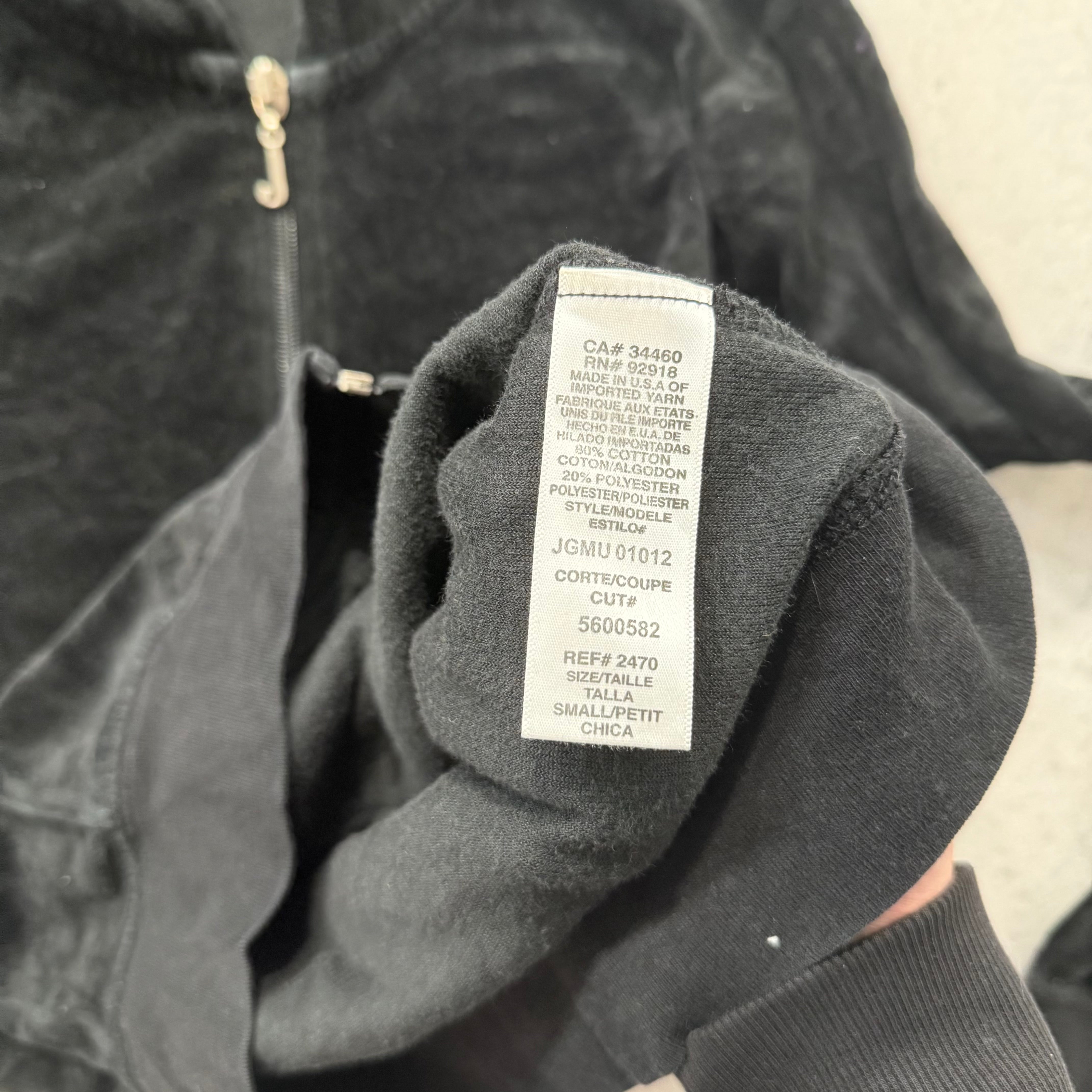 Vintage Juicy Couture Black Velour Tracksuit Set Zip Up Hoodie & Pant Y2K Size S-Coordom