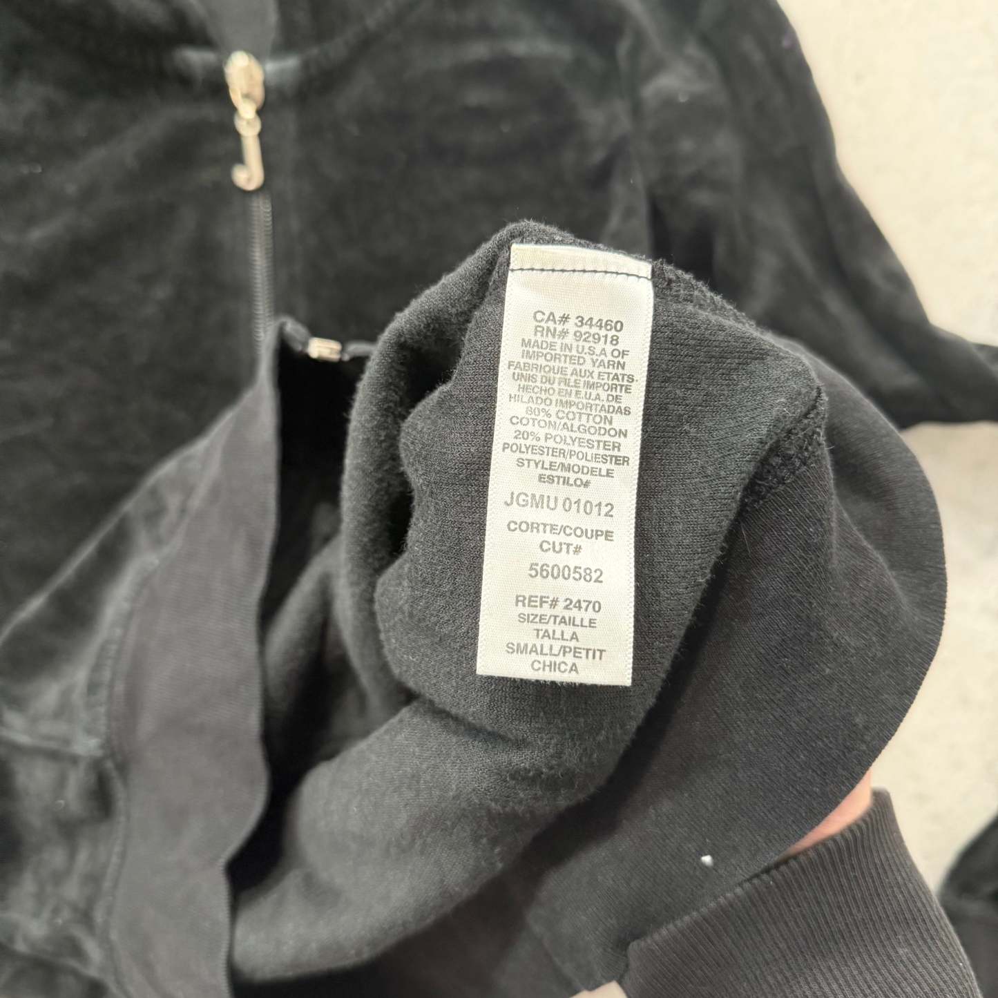 Vintage Juicy Couture Black Velour Tracksuit Set Zip Up Hoodie & Pant Y2K Size S-Coordom