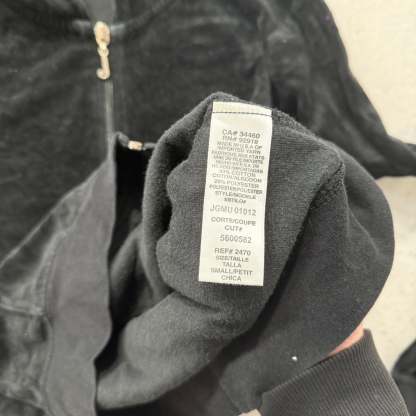 Vintage Juicy Couture Black Velour Tracksuit Set Zip Up Hoodie & Pant Y2K Size S-Coordom