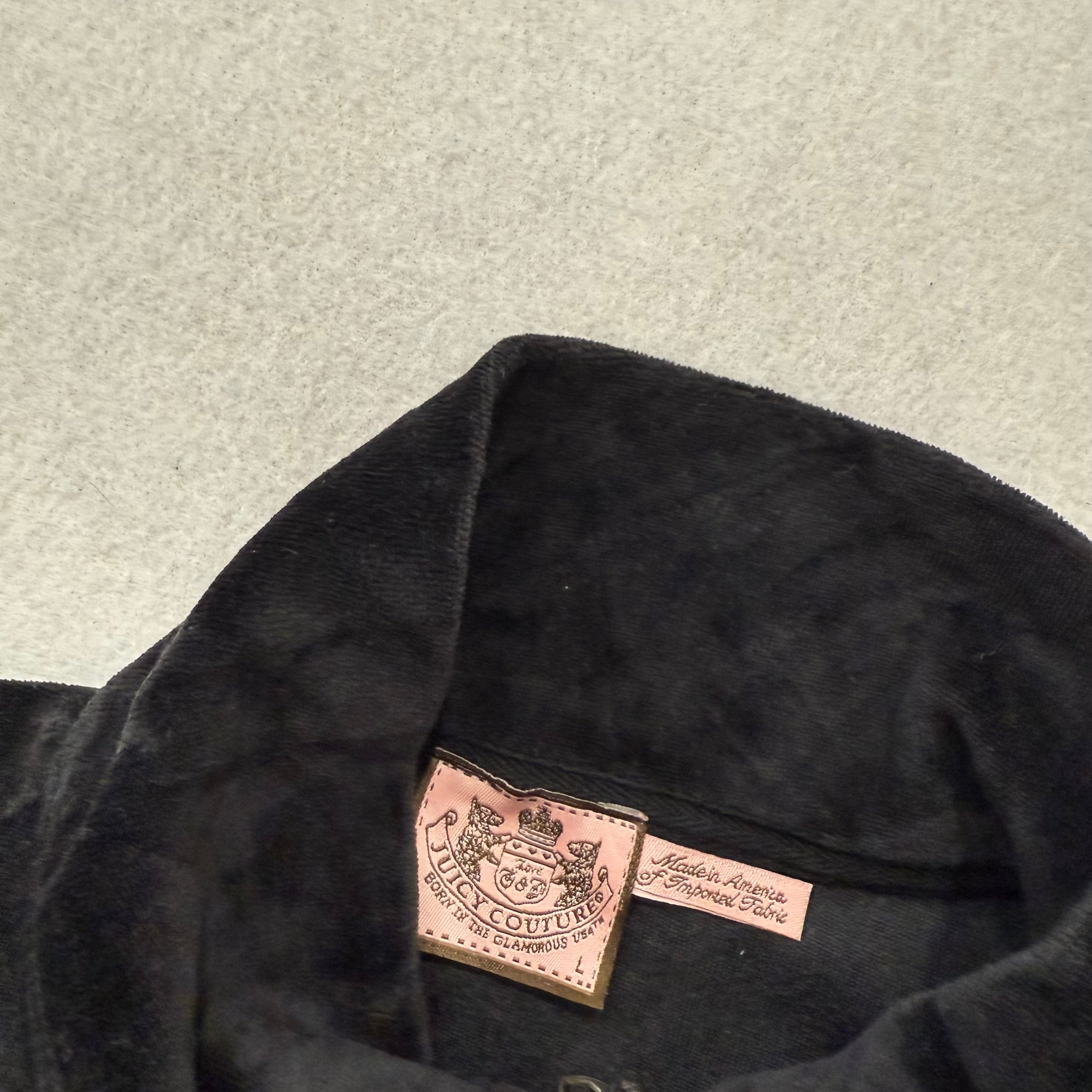 Juicy Couture Black Velour Tracksuit Set Zip Up Jacket & Flared Pants Y2K Size L-Coordom