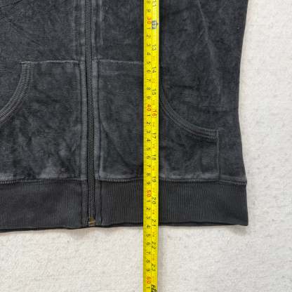 Juicy Couture Black Velour Tracksuit Set Zip Up Hoodie & Flared Pant Logo Size S-Coordom