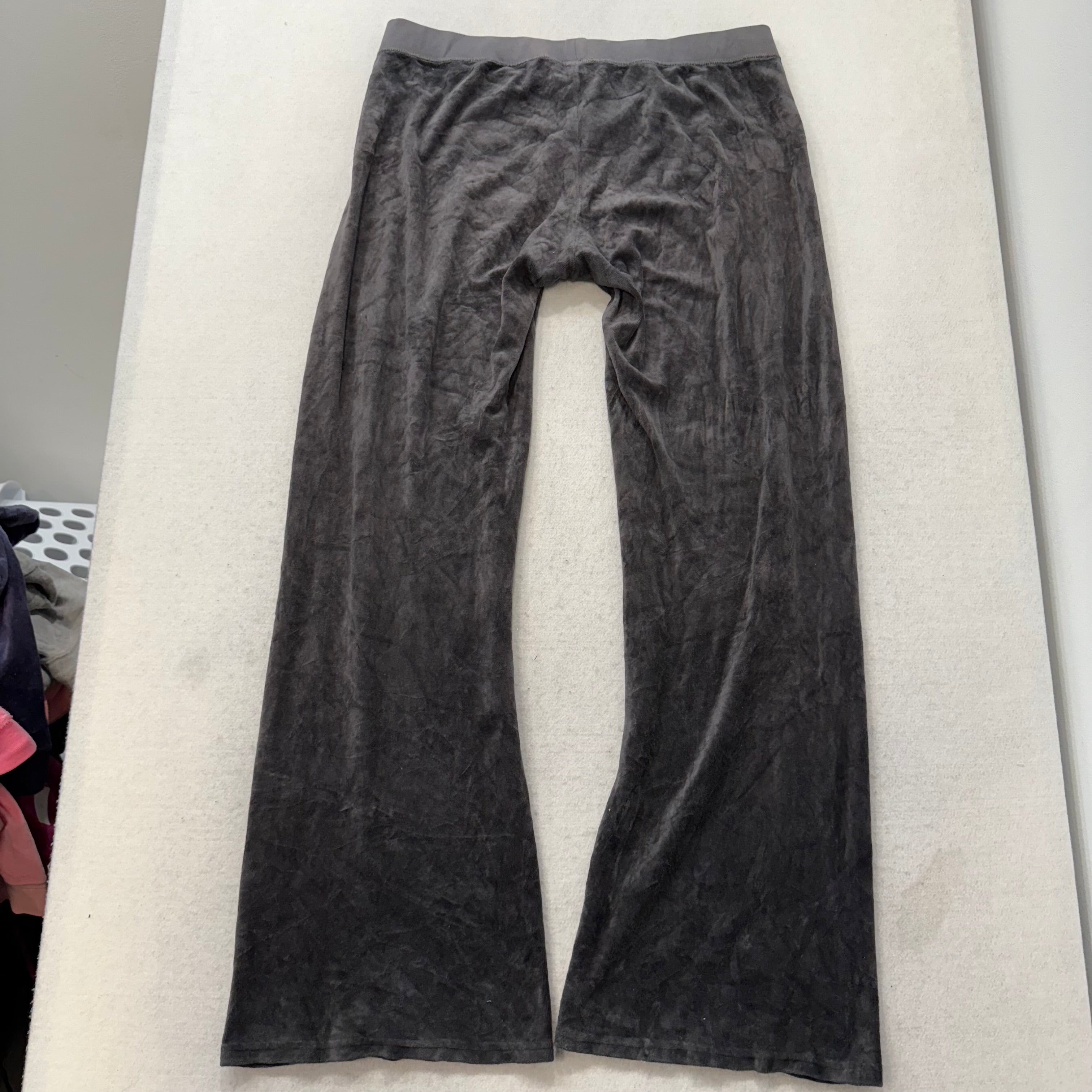 Juicy Couture Women's Gray Velour Flared Wide Leg Track Pants Drawstring Size XL-Coordom