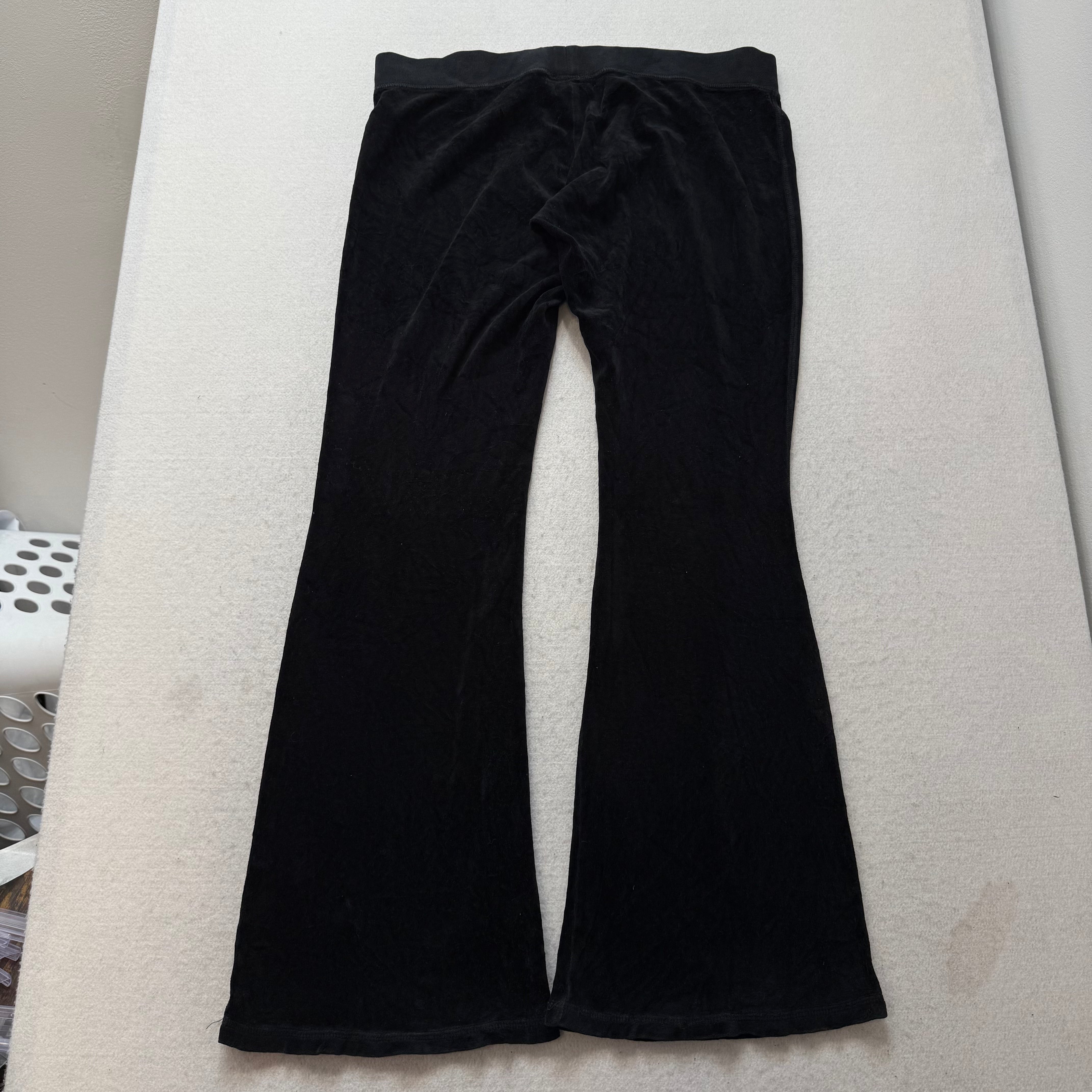 Vintage Juicy Couture Women's Black Velour Flared Track Pants Crown Logo Size L-Coordom