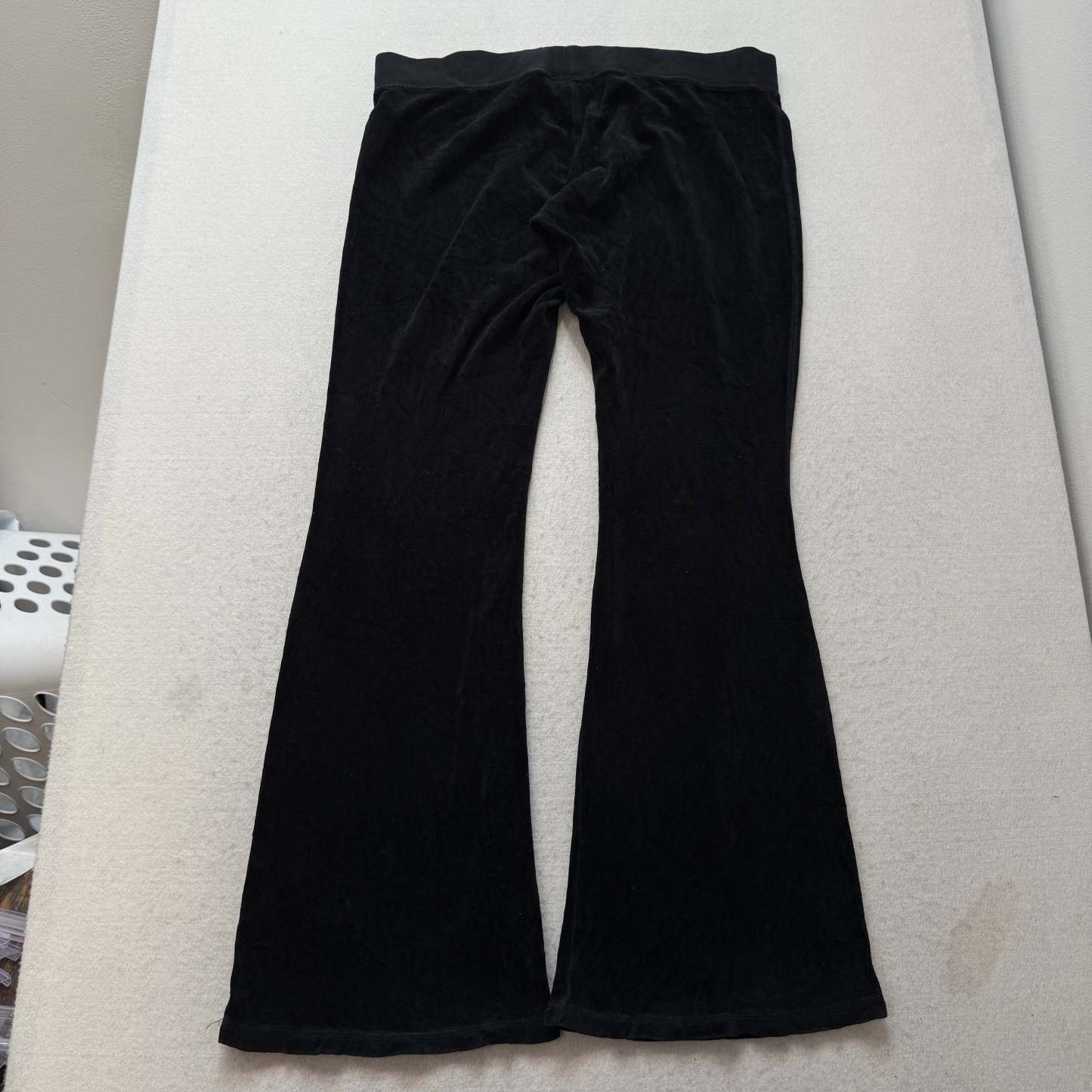 Vintage Juicy Couture Women's Black Velour Flared Track Pants Crown Logo Size L-Coordom