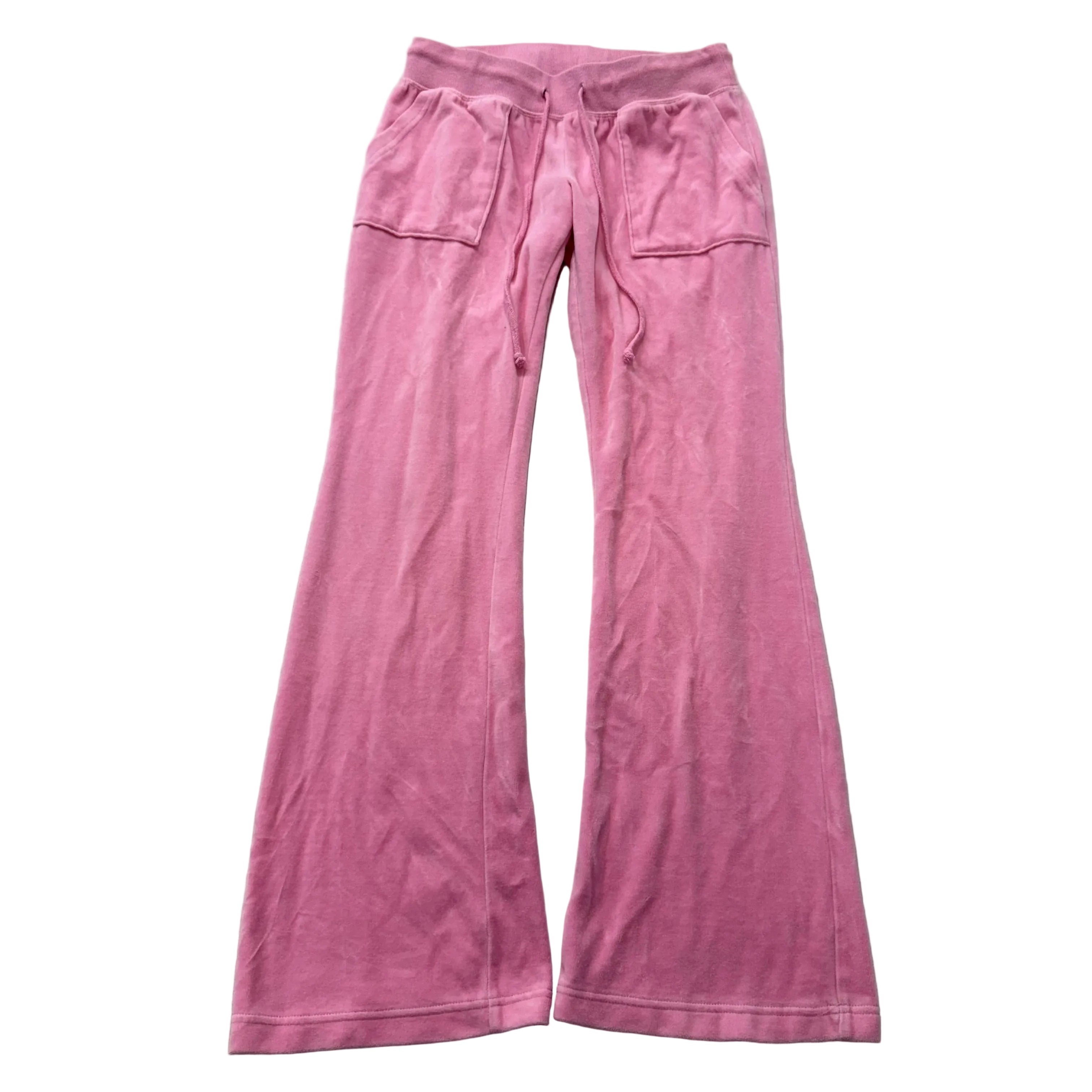 Juicy Couture Women's Pink Velour Flared Track Pants Pockets Drawstring Size M-Coordom