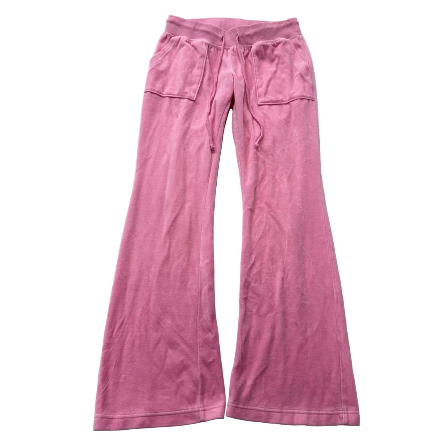 Juicy Couture Women's Pink Velour Flared Track Pants Pockets Drawstring Size M-Coordom