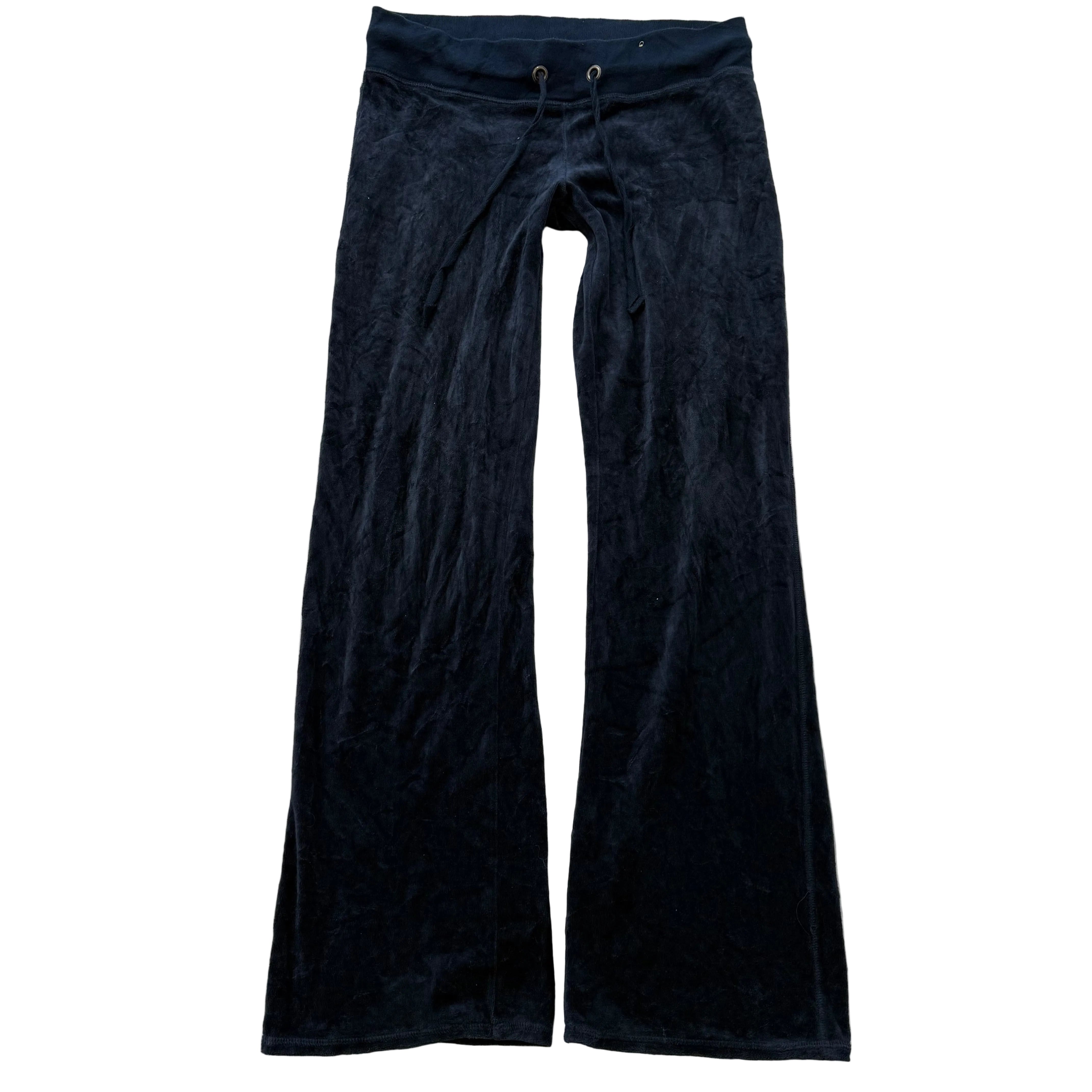 Vintage Juicy Couture Women's Navy Velour Flared Track Pant Drawstring Size S-Coordom