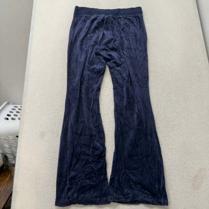 Juicy Couture Women's Midnight Blue Velour Flare Track Pant Low Rise Logo Size M-Coordom