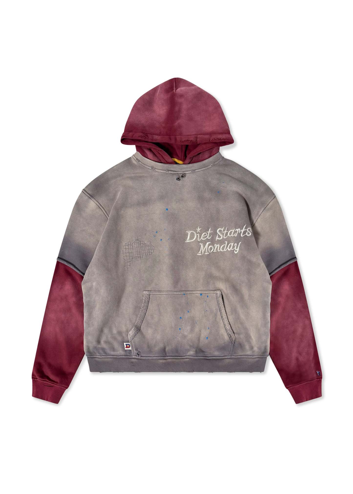 DSM Double Layer Hoodie - Washed Black/Maroon|Streetwear Oversized Vintage Casual Wear-Coordom