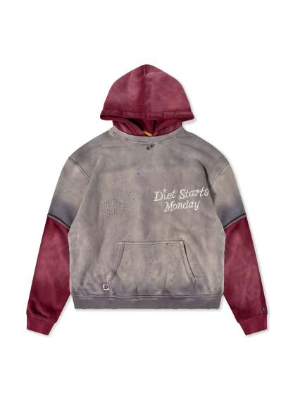 DSM Double Layer Hoodie - Washed Black/Maroon|Streetwear Oversized Vintage Casual Wear-Coordom
