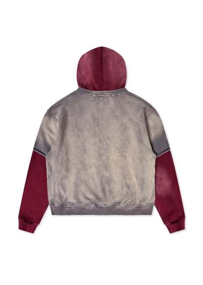DSM Double Layer Hoodie - Washed Black/Maroon|Streetwear Oversized Vintage Casual Wear-Coordom