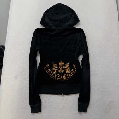 Vintage Juicy Couture Black Velour Tracksuit Set Zip Up Hoodie & Pant Y2K Size S-Coordom