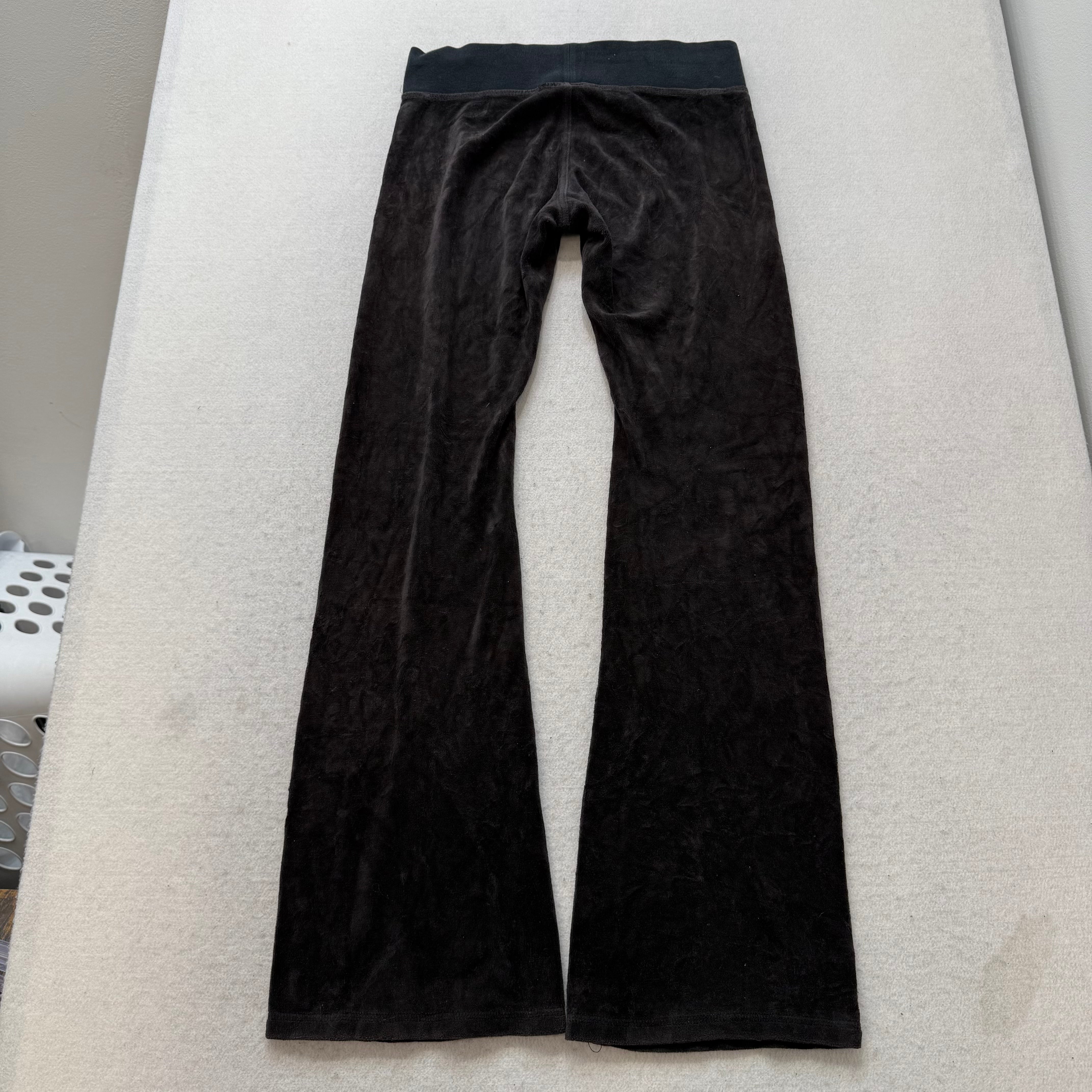 Vintage Juicy Couture Women's Black Velour Flared Track Pants Loungewear Size S-Coordom