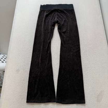 Vintage Juicy Couture Women's Black Velour Flared Track Pants Loungewear Size S-Coordom