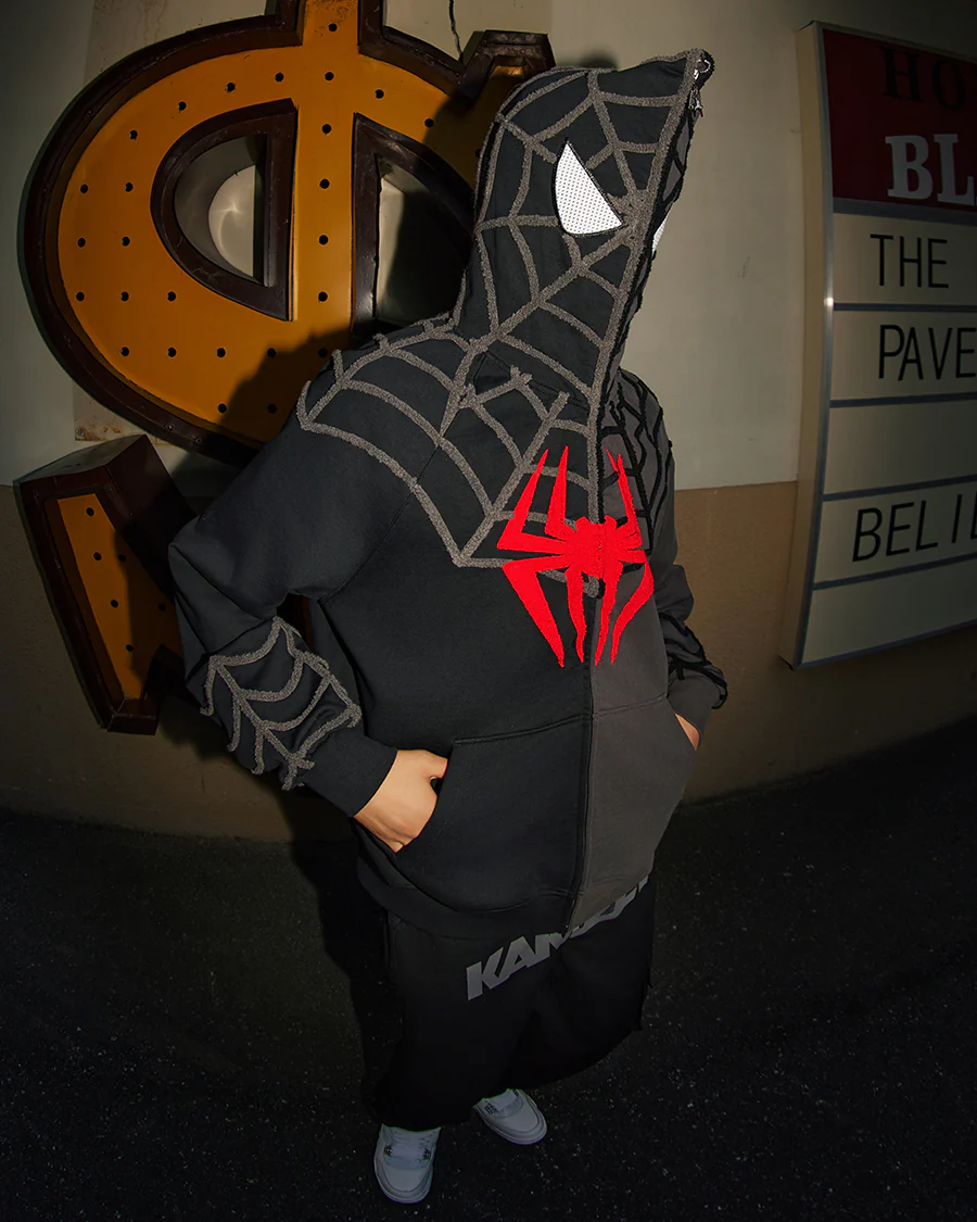 Street style Y2K pattern Full Zip Hoodie Black And DarkGray（Eyes Can See）-Coordom