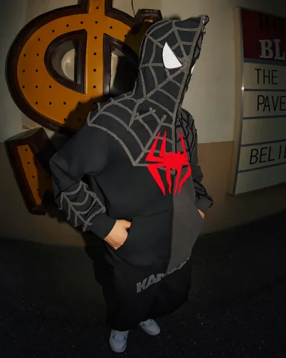 Street style Y2K pattern Full Zip Hoodie Black And DarkGray（Eyes Can See）-Coordom