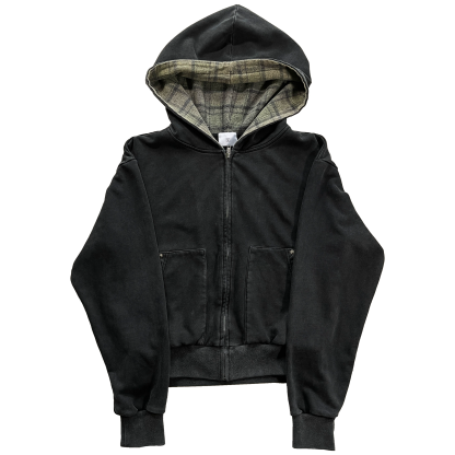 LAZY PLAID ZIP UP HOODIE|Streetwear Oversized Vintage Casual Wear-Coordom