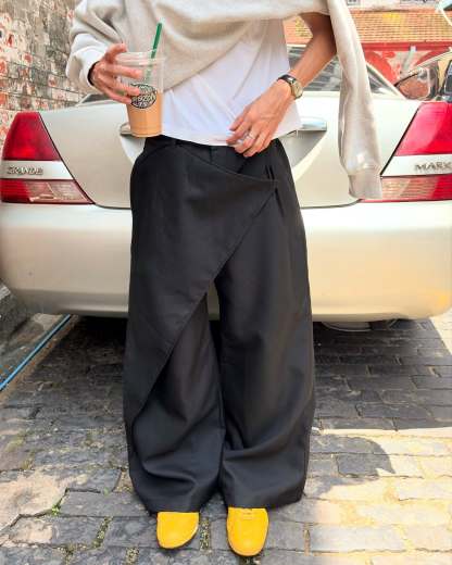 ASYMMETRICAL WRAP PANTS-Coordom