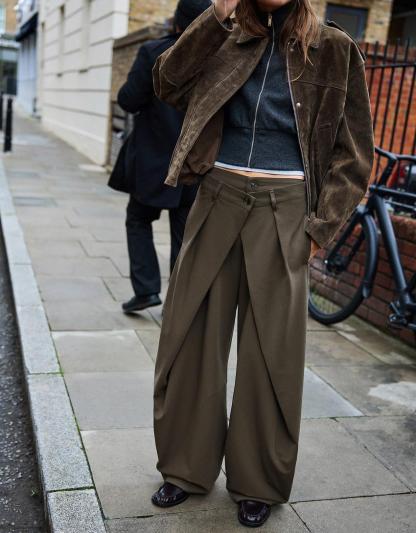 BARREL-SHAPED PLEATED PANTS-Coordom