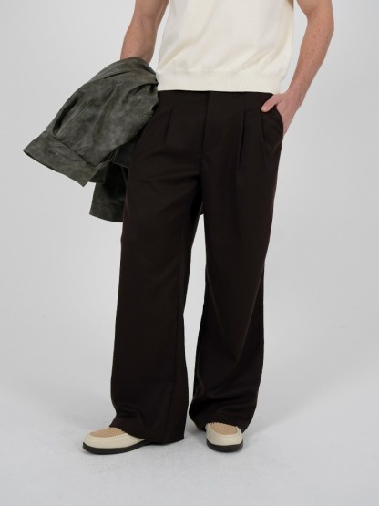DOUBLE-PLEATED WIDE-LEG TROUSERS-Coordom