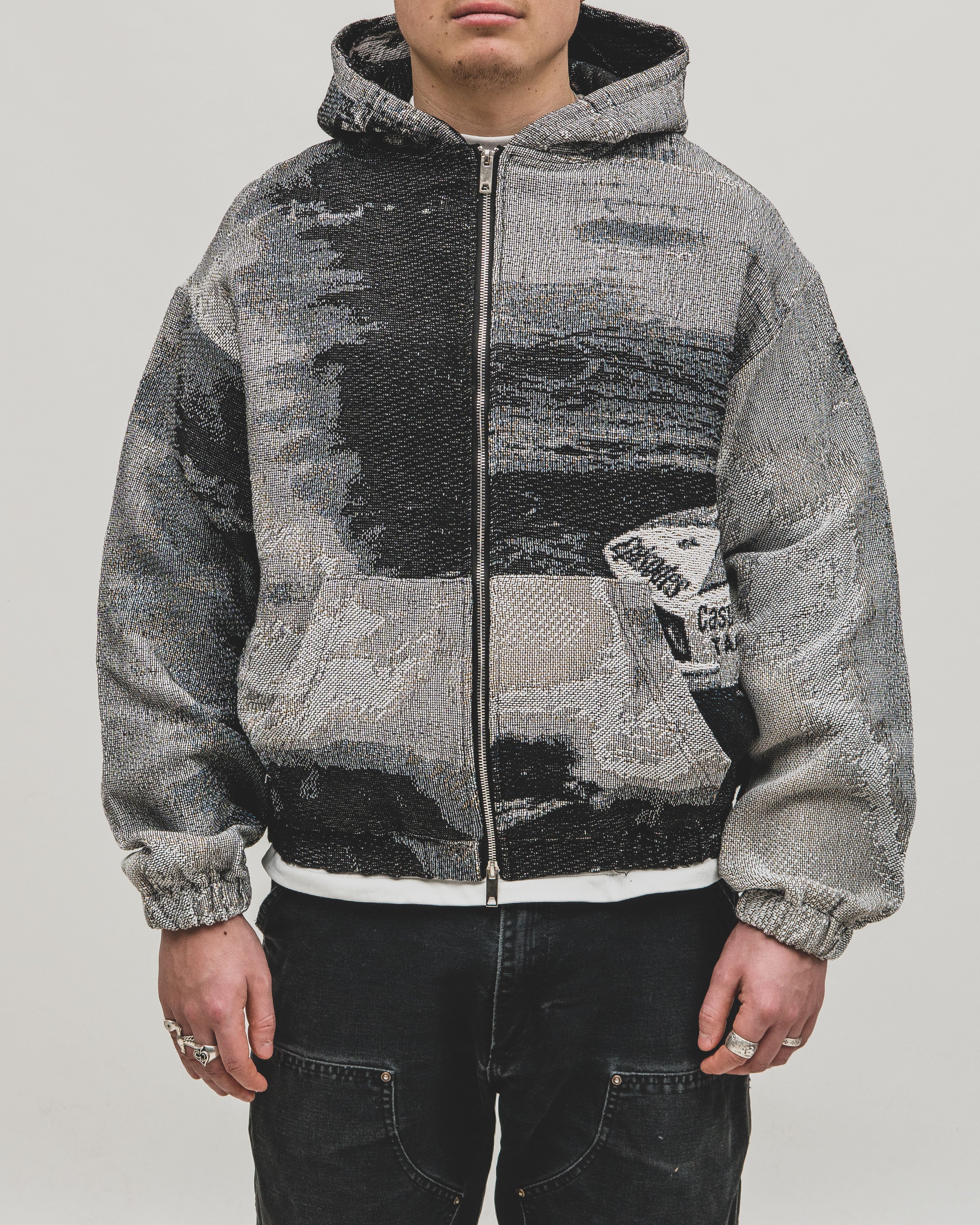 Tapestry Zip-Up Hoodie (MONO) | Vintage Streetwear Oversized Jacket-Coordom