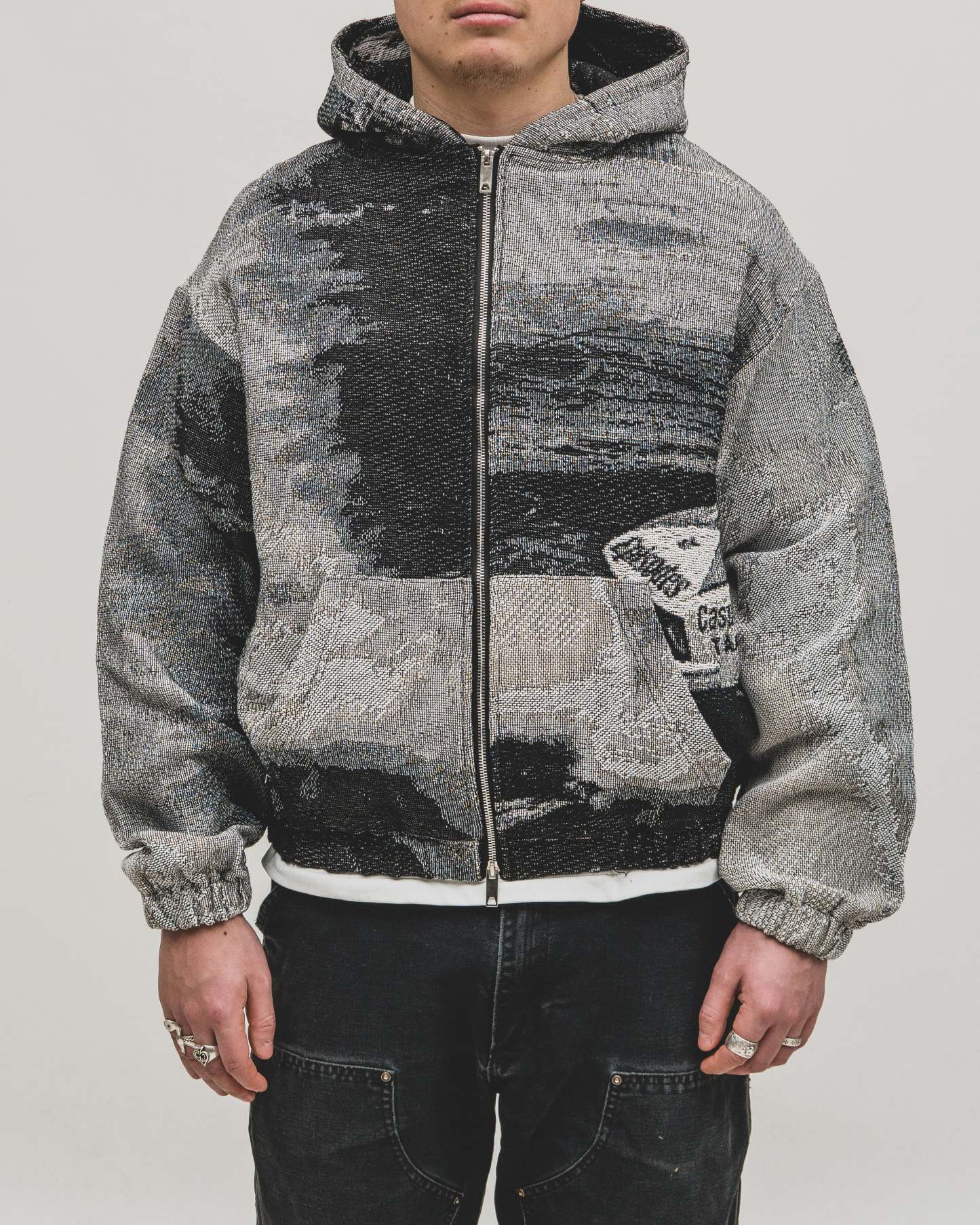 Tapestry Zip-Up Hoodie (MONO) | Vintage Streetwear Oversized Jacket-Coordom