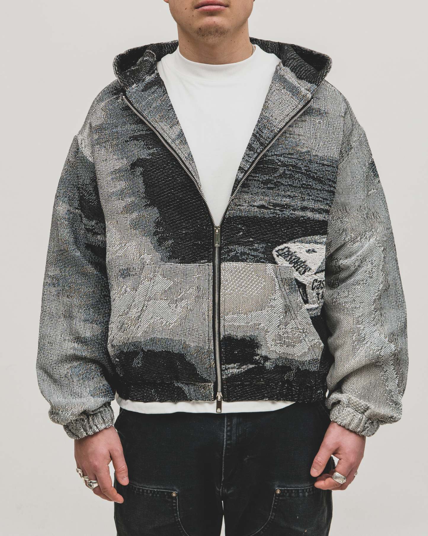 Tapestry Zip-Up Hoodie (MONO) | Vintage Streetwear Oversized Jacket-Coordom